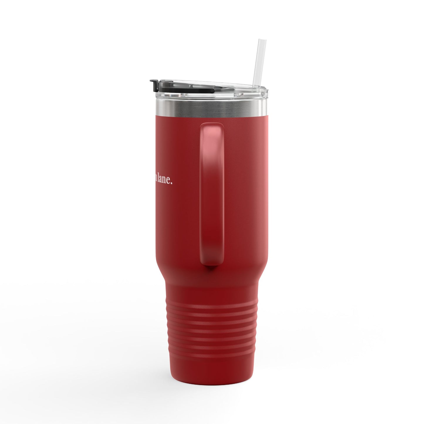 Insulated Travel Mug 40oz – 'in my own lane.' Red Stainless Tumbler with Straw & Handle