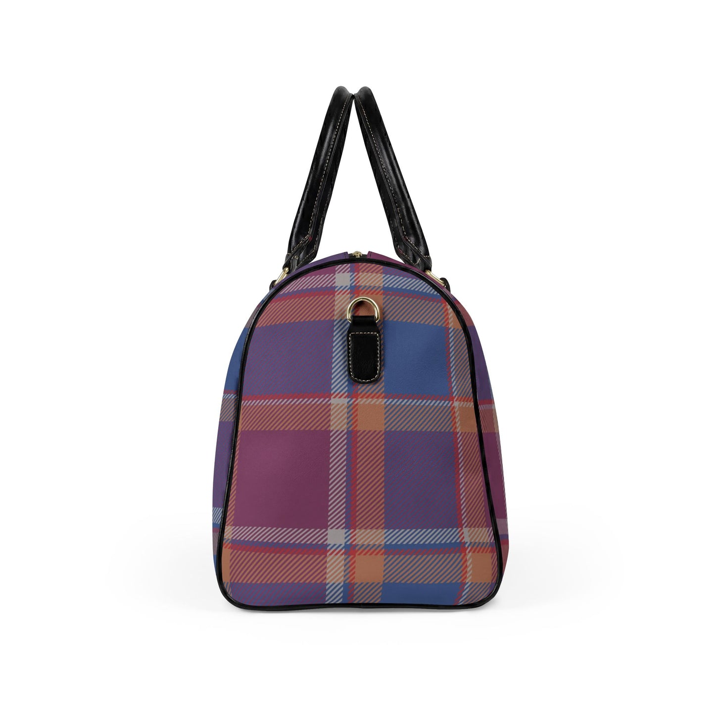 Purple & Blue Plaid Leather Travel Bag — Weekend Duffle