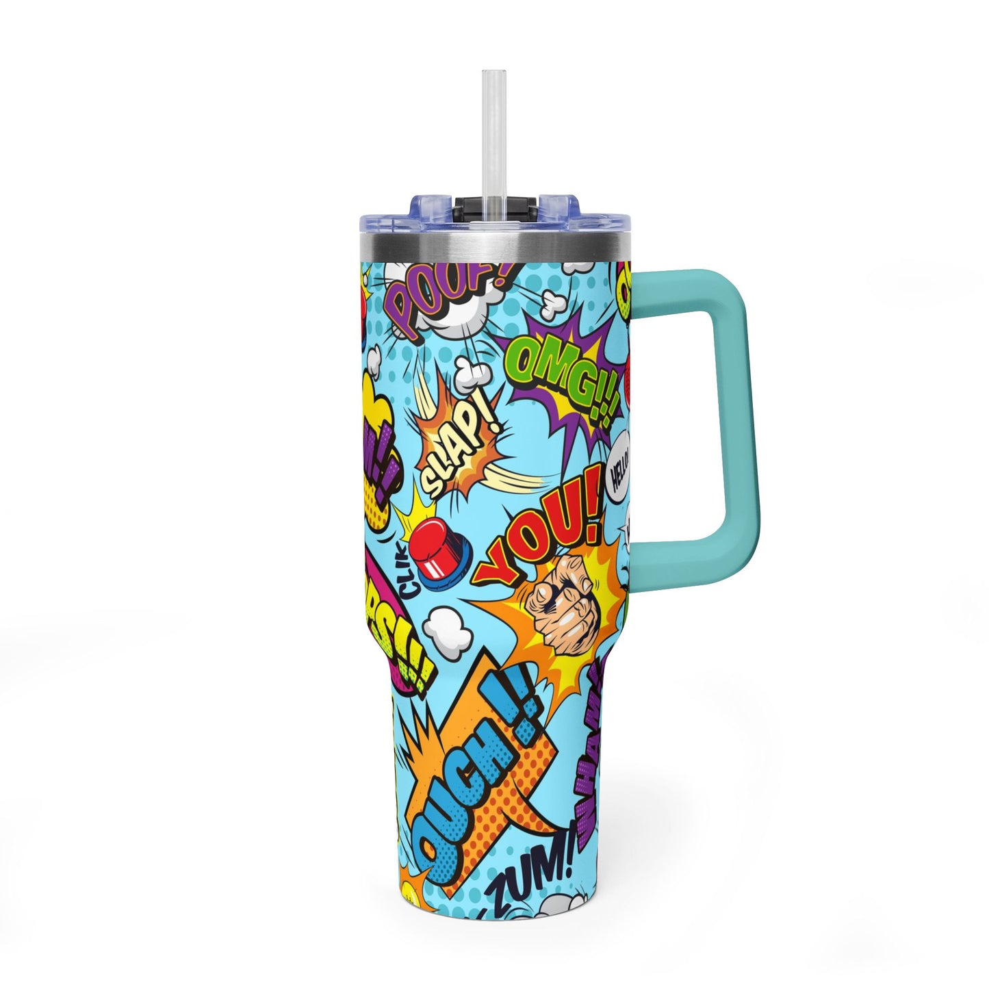 40 oz Stainless Steel Tumbler with Straw & Handle