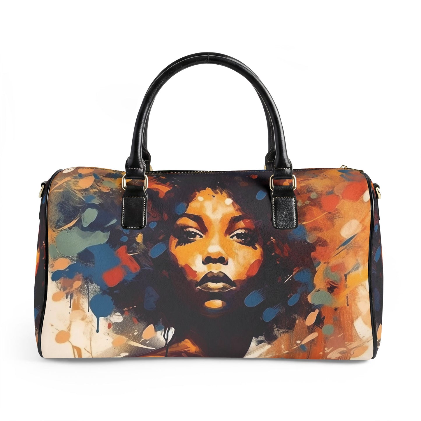 Afro Art Travel Bag | Vegan Leather Weekender Duffel with Statement Print (Carry-On, Gym, Overnight Bag)