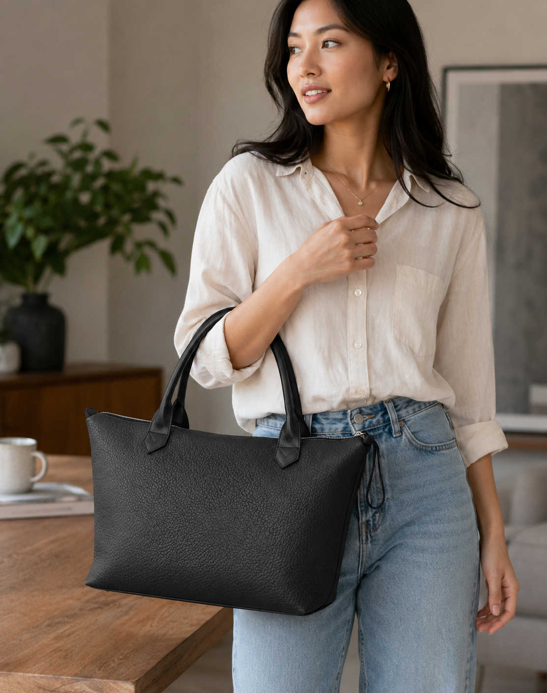 Luxury Leather Tote Bag for Women – Handmade Large Everyday Carryall with Real Leather Handles, Waterproof Lining & Interior Pockets