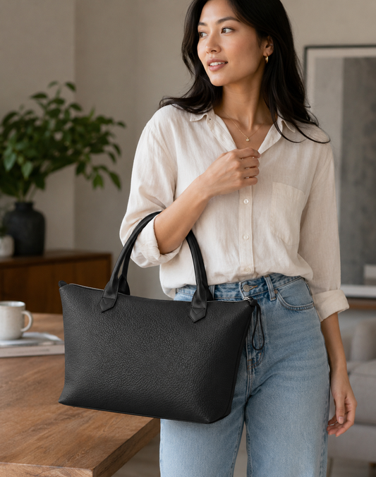 Luxury Leather Tote Bag for Women – Handmade Large Everyday Carryall with Real Leather Handles, Waterproof Lining & Interior Pockets