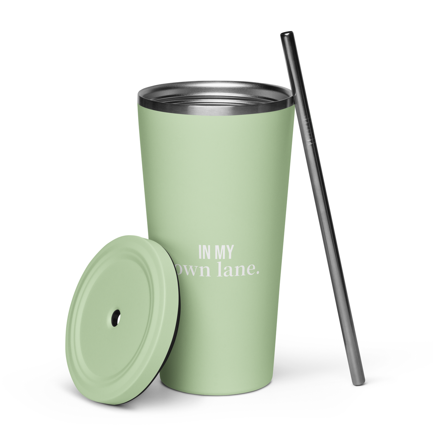 In My Own Lane” Black Insulated Tumbler with Straw
