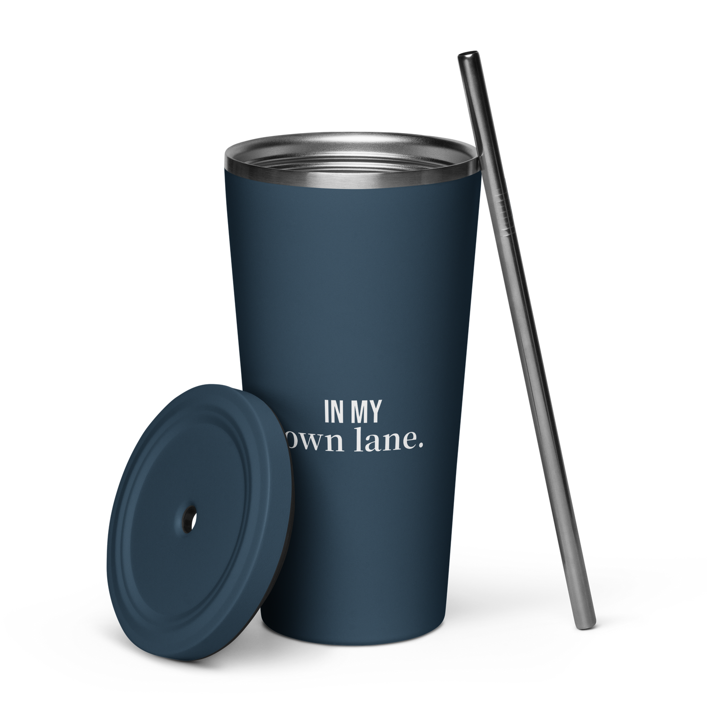 In My Own Lane” Black Insulated Tumbler with Straw