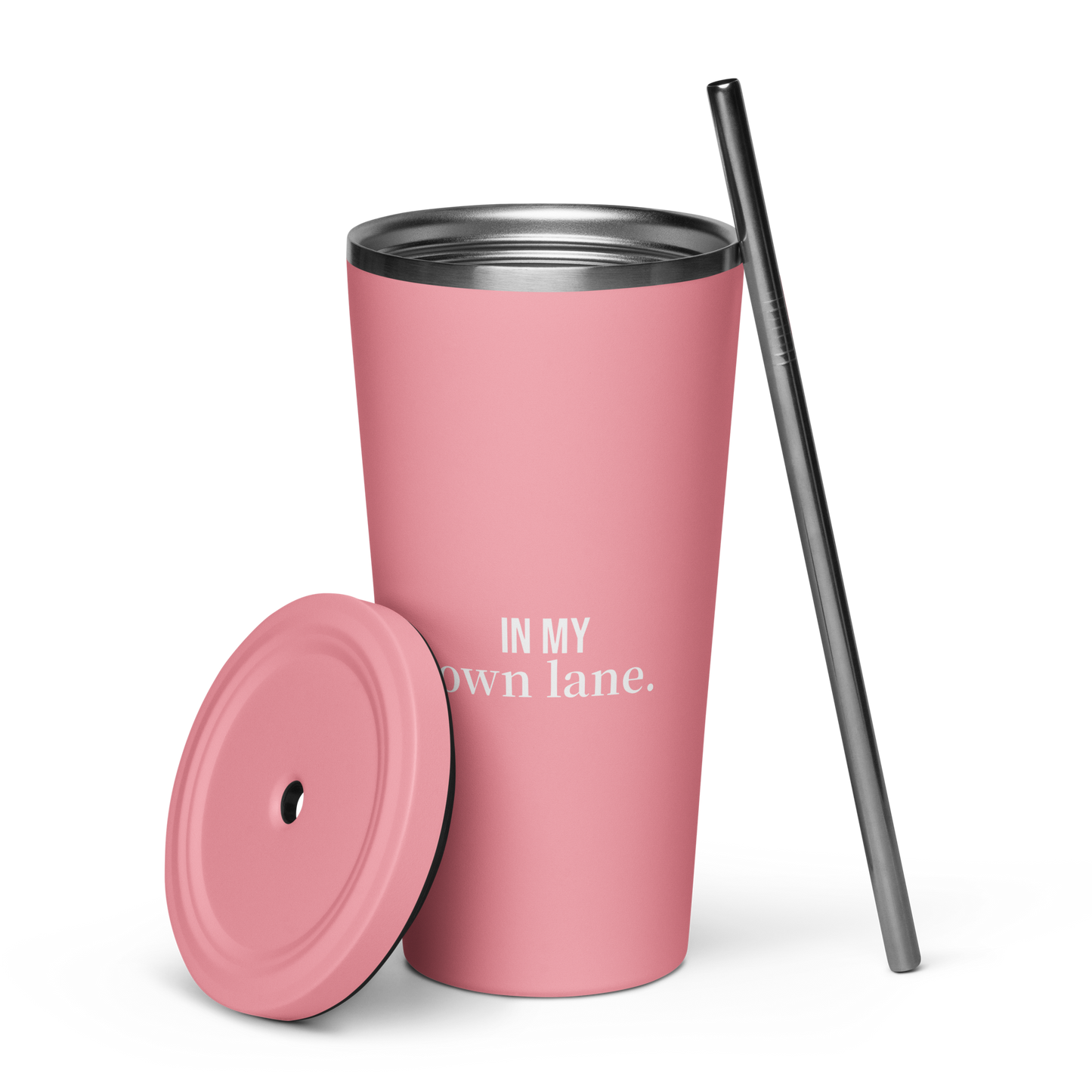 In My Own Lane” Black Insulated Tumbler with Straw