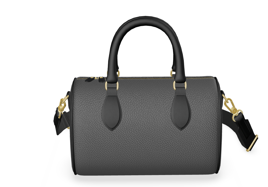 Charcoal Genuine Leather Barrel Duffle Bag | Luxury Textured Carry-On Weekender